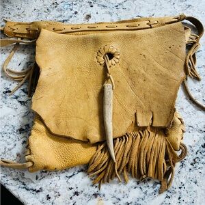 Handcrafted Tan Leather Fringe Bag
